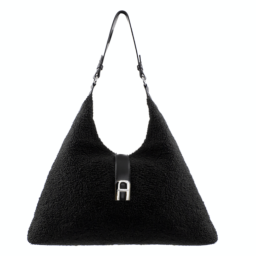 MADDIE Shoulder Bag - BlackIndulge in luxury with the MADDIE Shoulder Bag. Made from premium sherpa material, this bag is both soft and stylish. Its spacious interior and thoughtful compartmen